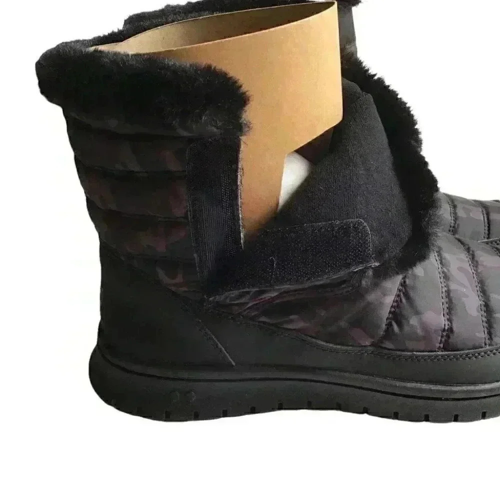 Ryka Suzy Women 6.5 WIDE Quilted Camo Water Repellant Snow Boots Black Faux Fur - Picture 5 of 8